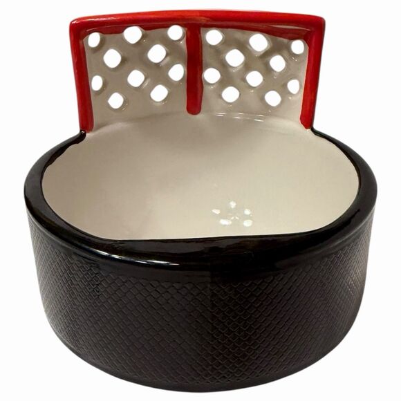 Maxis Creations Other - Hockey Puck Soup Bowl 16 oz Ceramic Goal Net Black Red Textured Novelty Gift 🏒